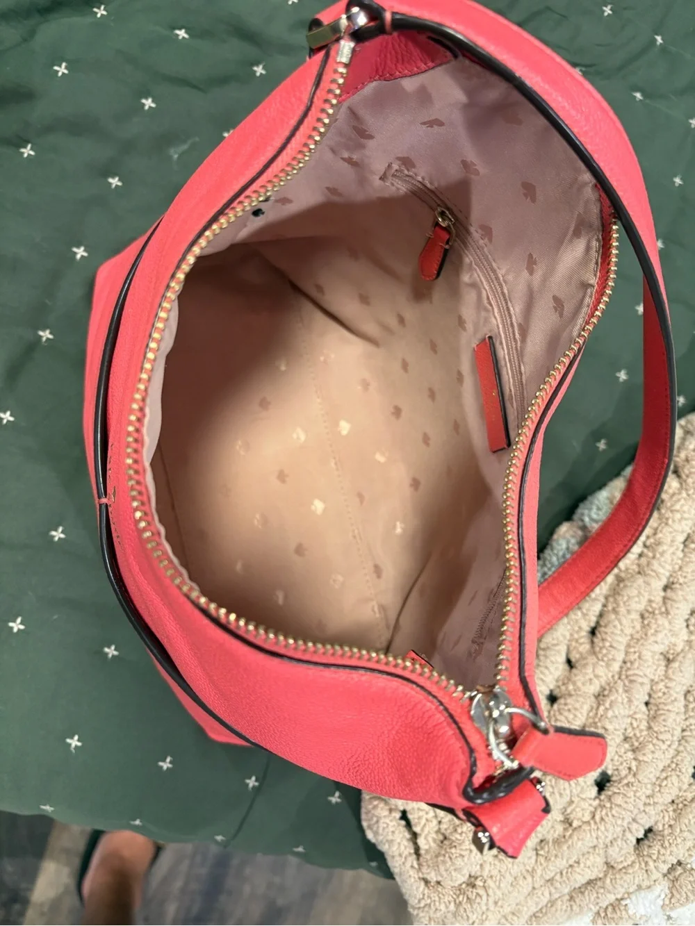 kate spade coral Leather Shoulder Hobo Bag
